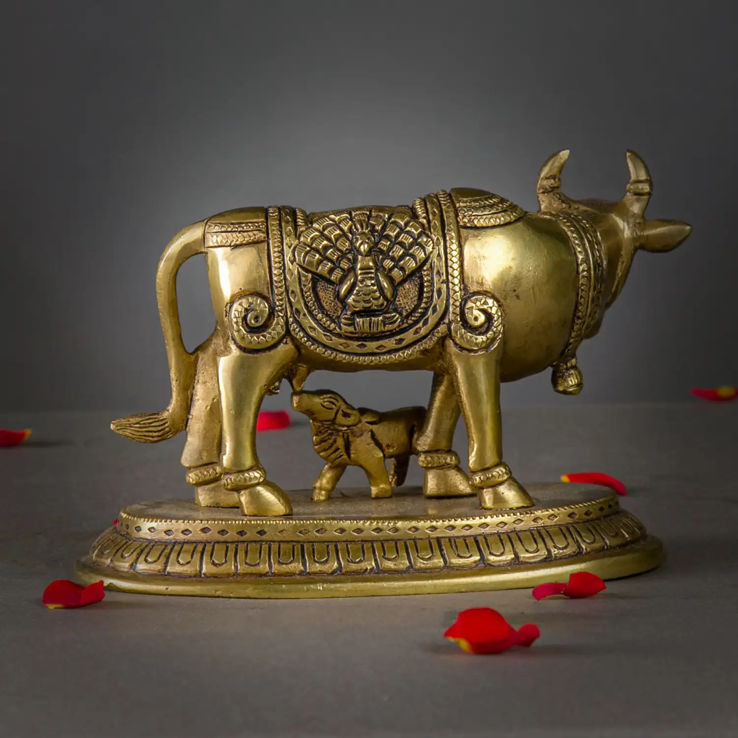 4 inches brass Gomatha with krishna idol - image 5