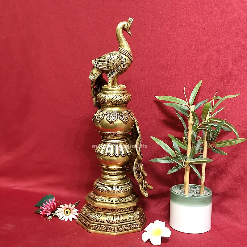 20 inches Brass Peacock on tower SC - image 4