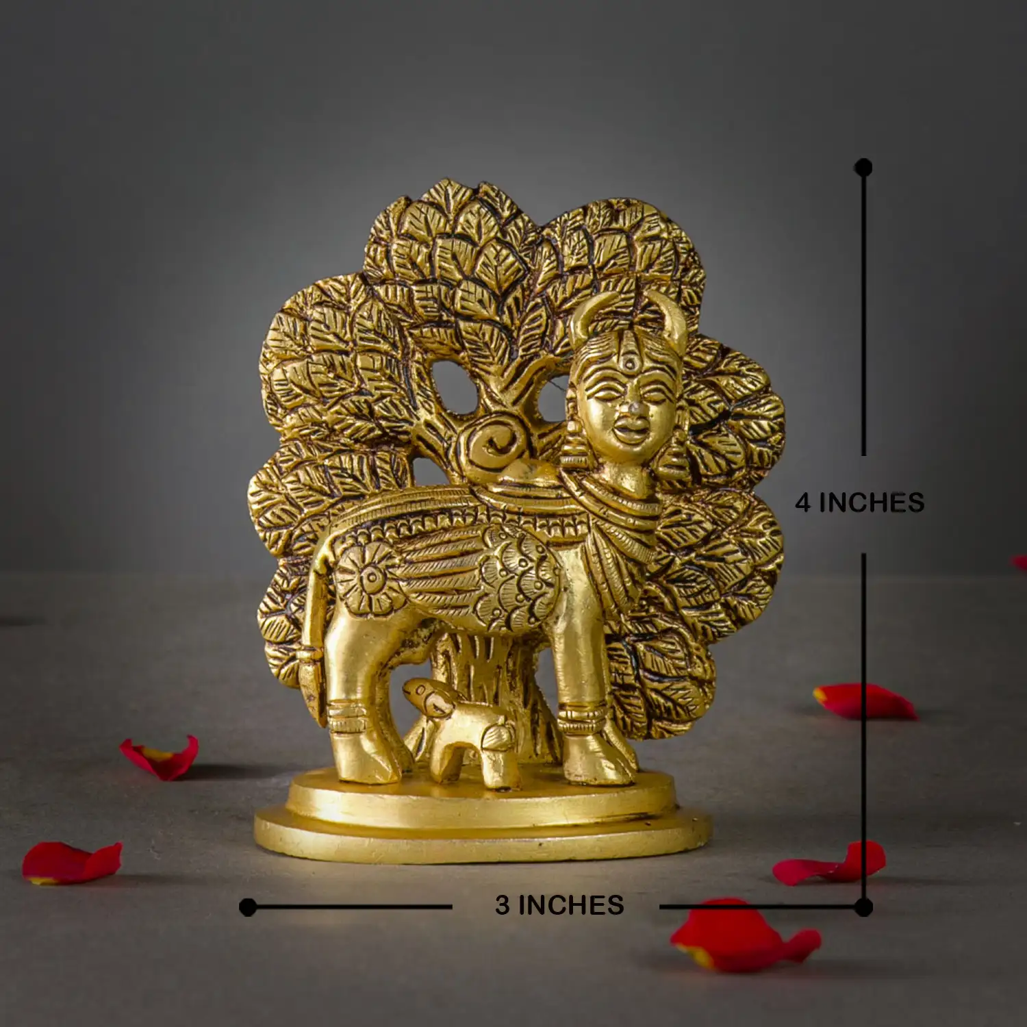 4 inches brass kamadenu with Tree idol - image 5