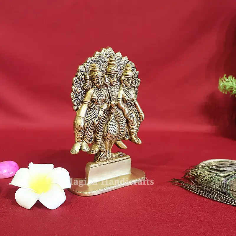 Brass Sitting Murugan Valli Deivanai idol with peacock - image 3
