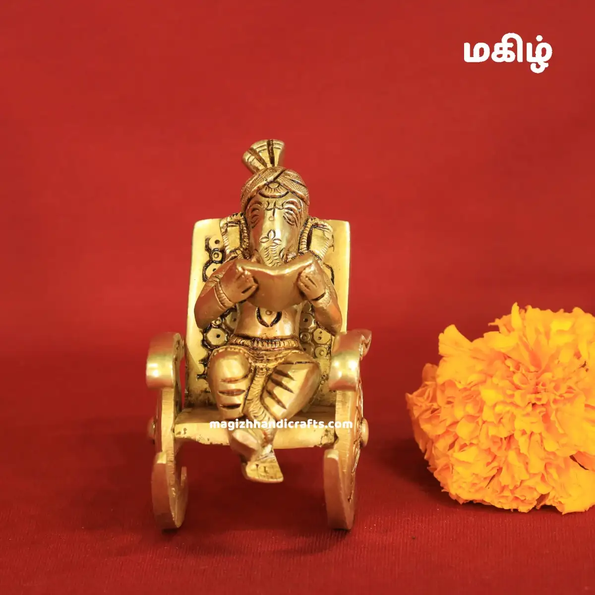 Brass Chair Ganesha reading book - 4.5 inches - image 5