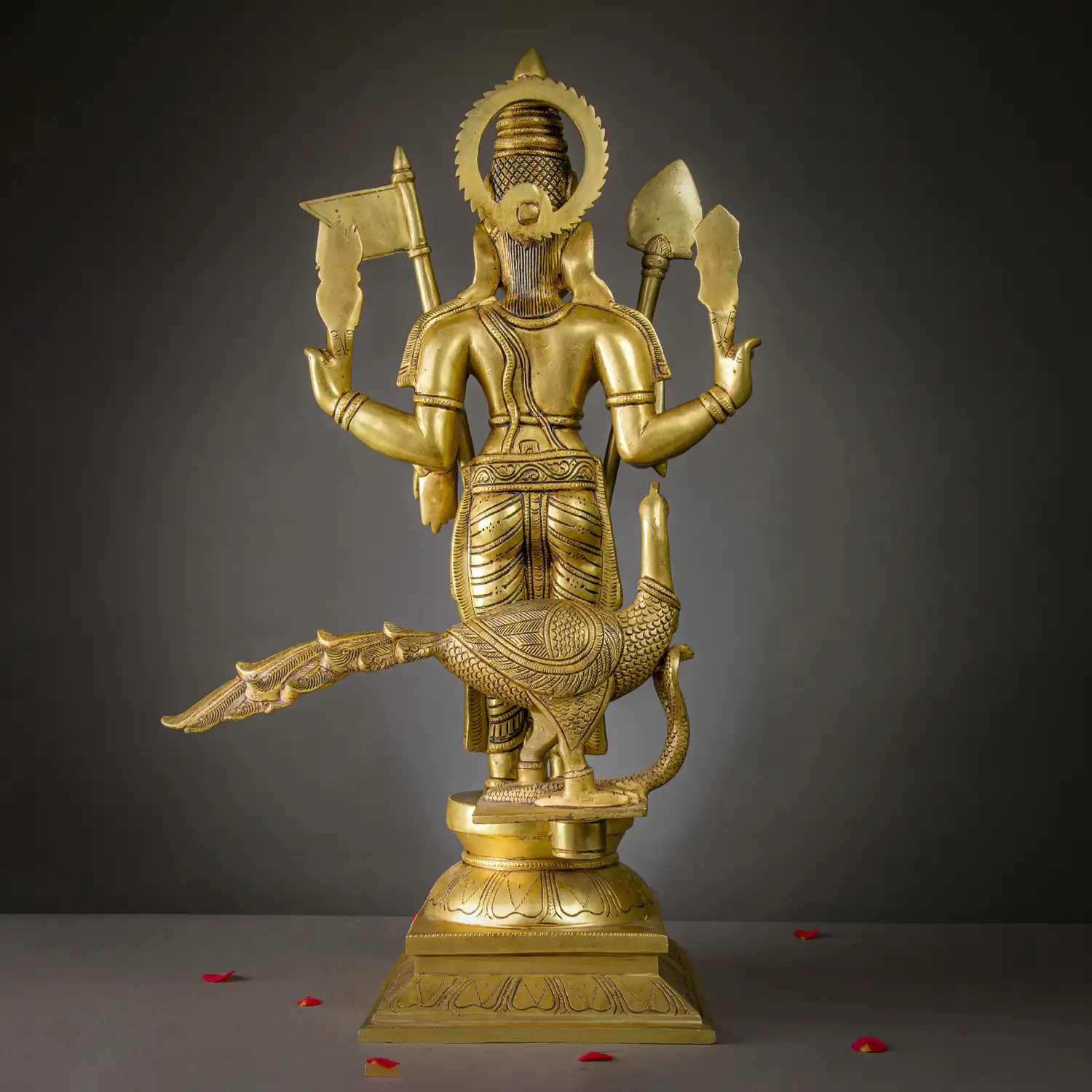 22 inches Brass Standing Murugan with Vel and Seval kodi idol - image 4