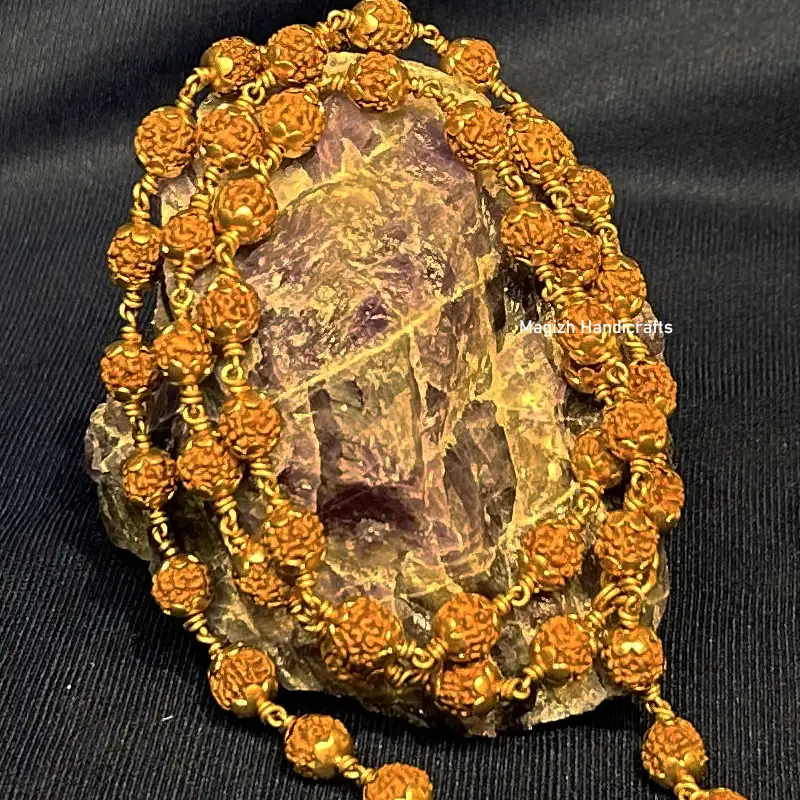 Original Rudhraksham natural color with Impon cup 45 Beads - 10mm - image 4