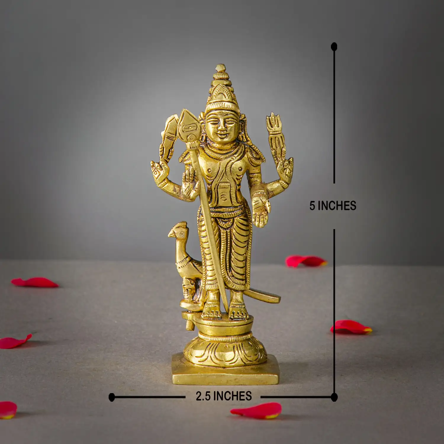 Brass Vel Murugan with Peacock idol 8 inches - image 5