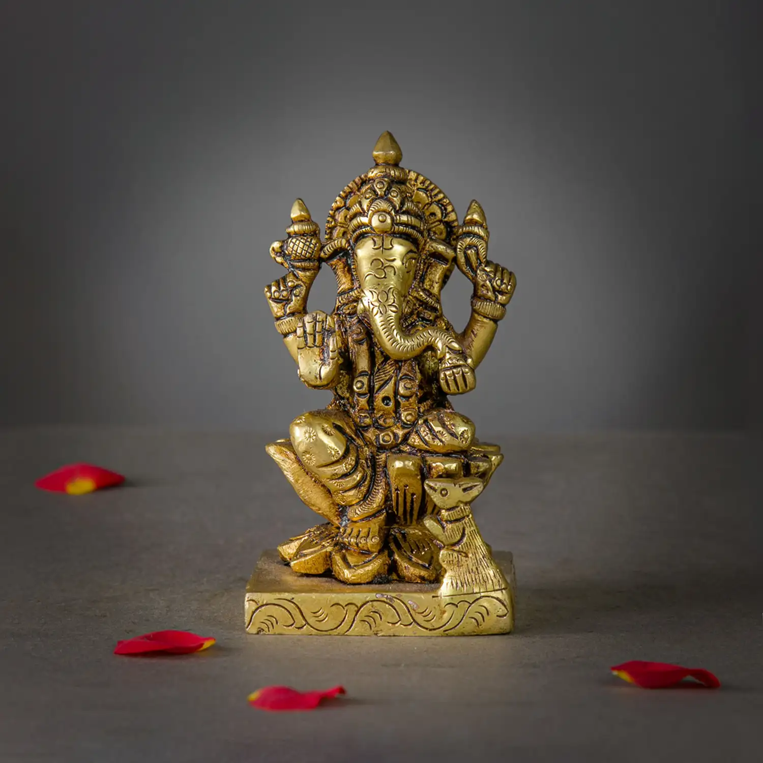 4 inches Lotus brass Ganesha square base idol
