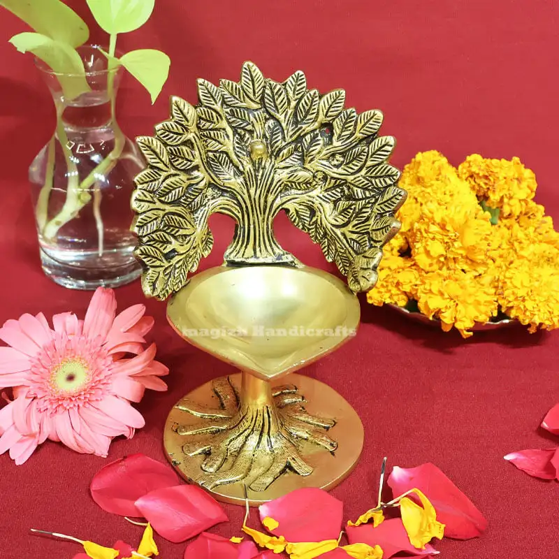 6.5 inches Brass Karpaga Vriksham tree Lamp