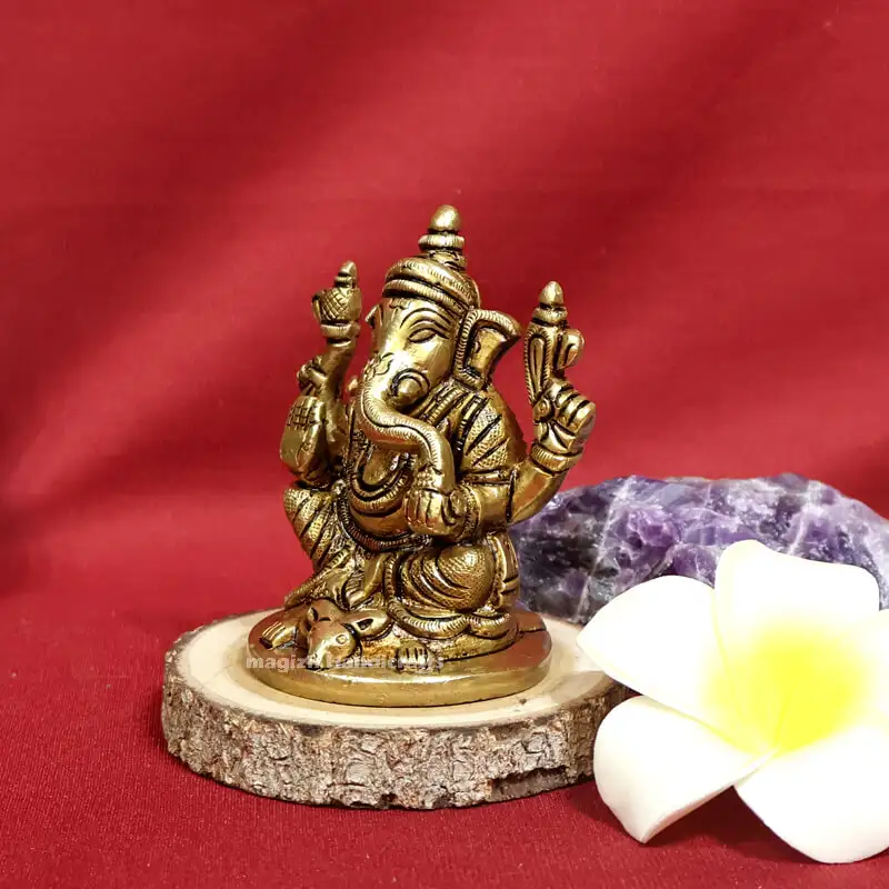 3 inches Brass Ganesha Round Base SC - secondary
