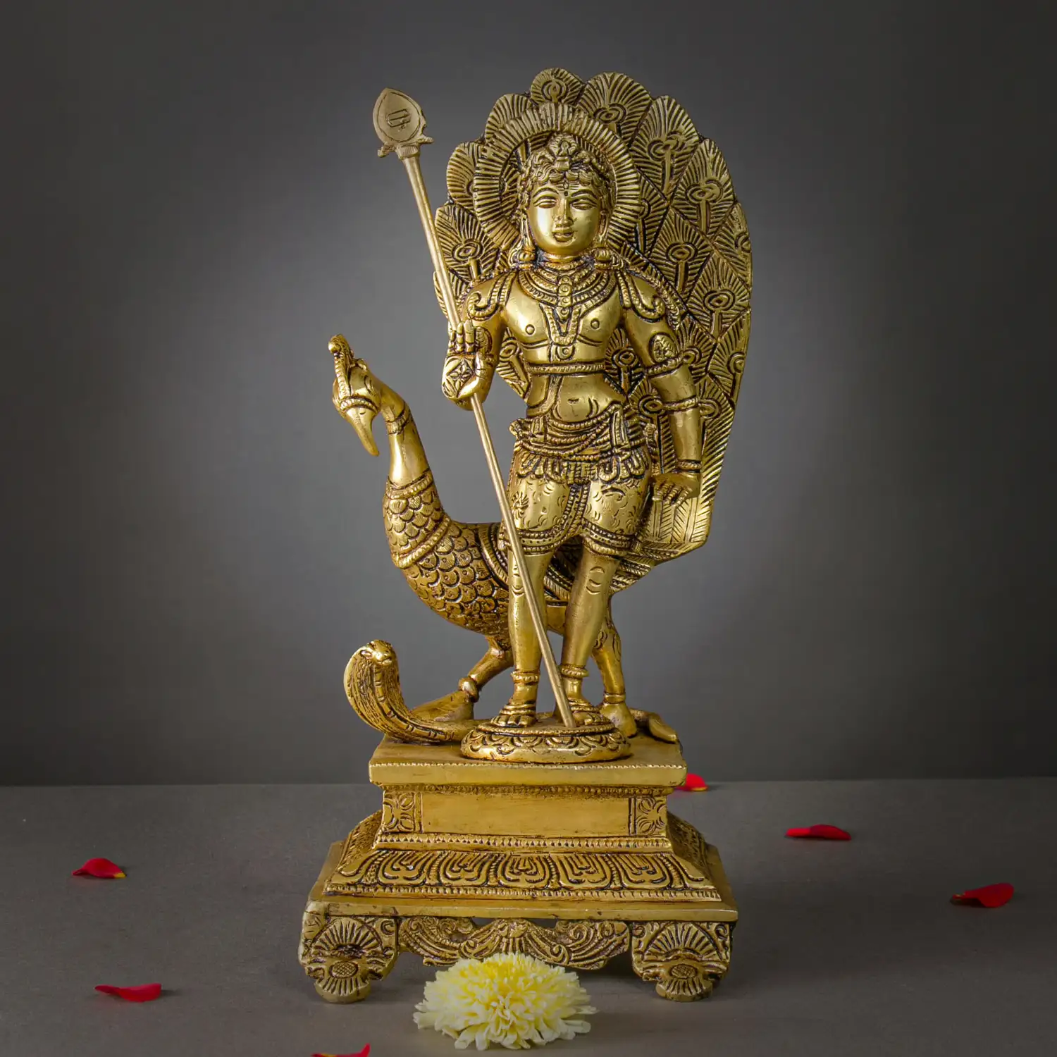 12 inches Brass Murugan Back peacock SQ Base SC