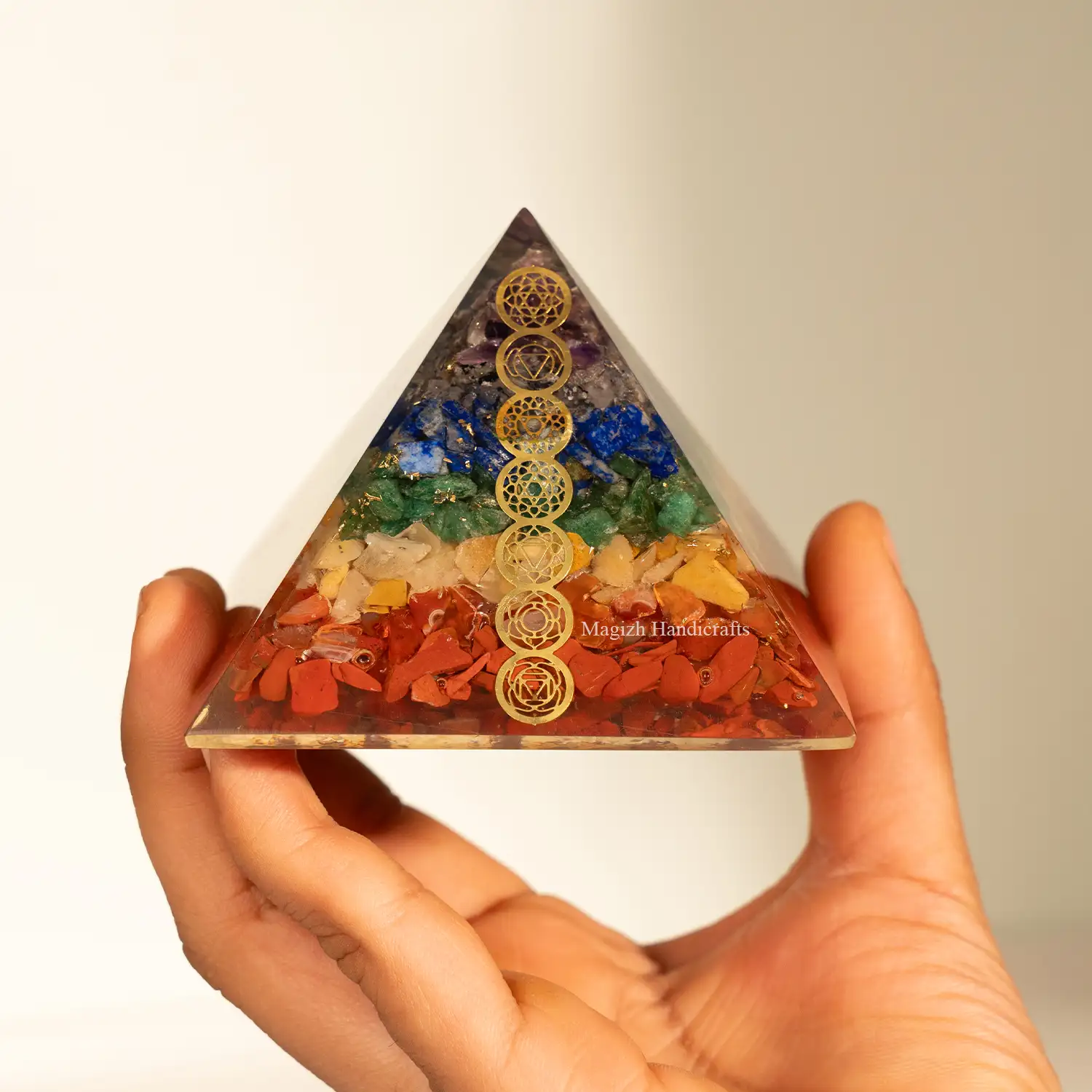 7 Chakra Healing Stones Resin Pyramid - secondary