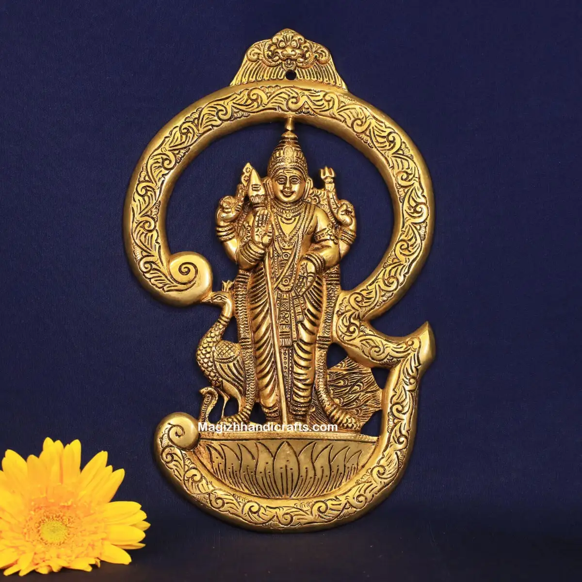 Brass OM Murugan wall hanging - 13.5 inches
