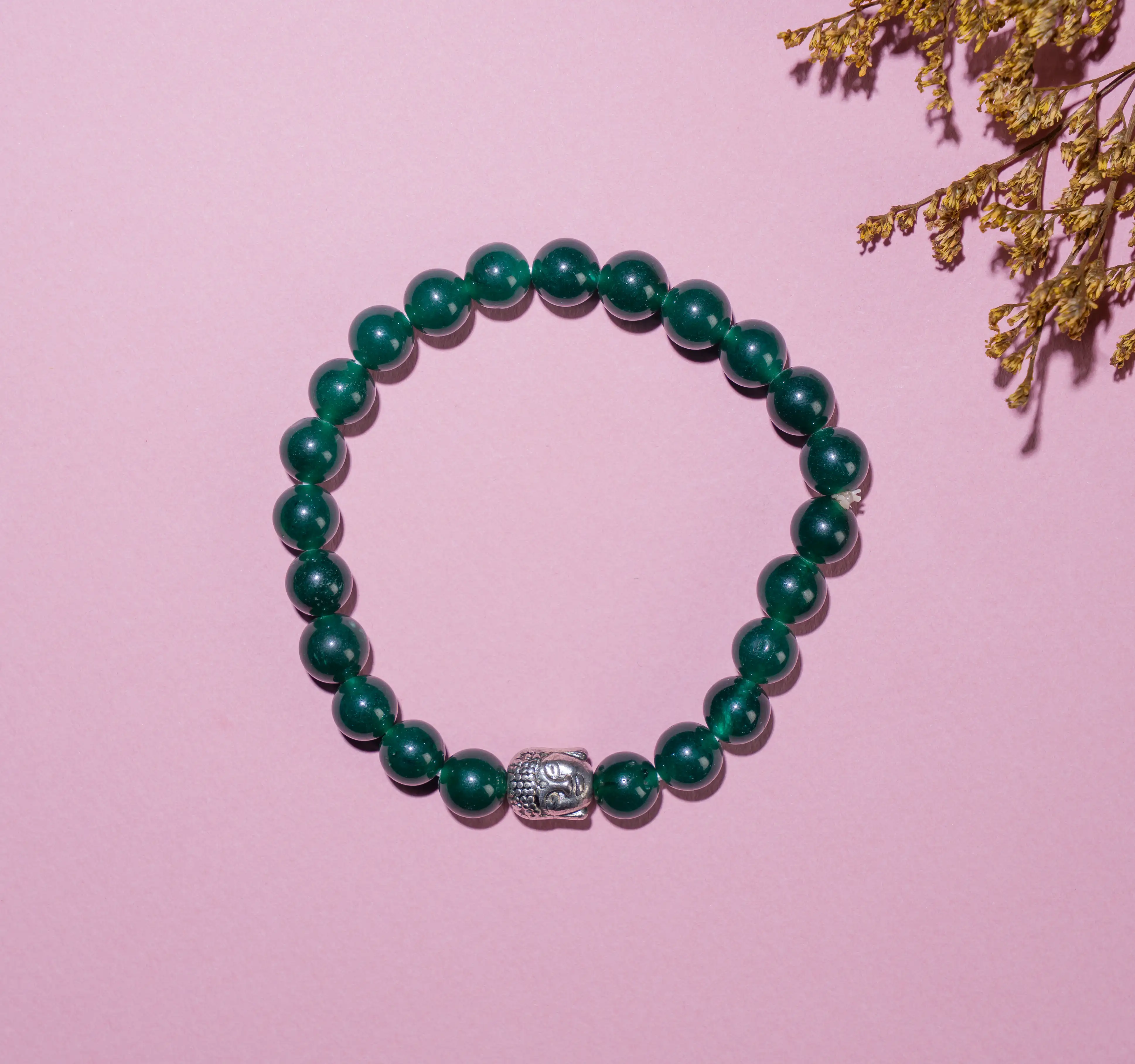8mm Green jade Crystal bracelet with buddha - secondary