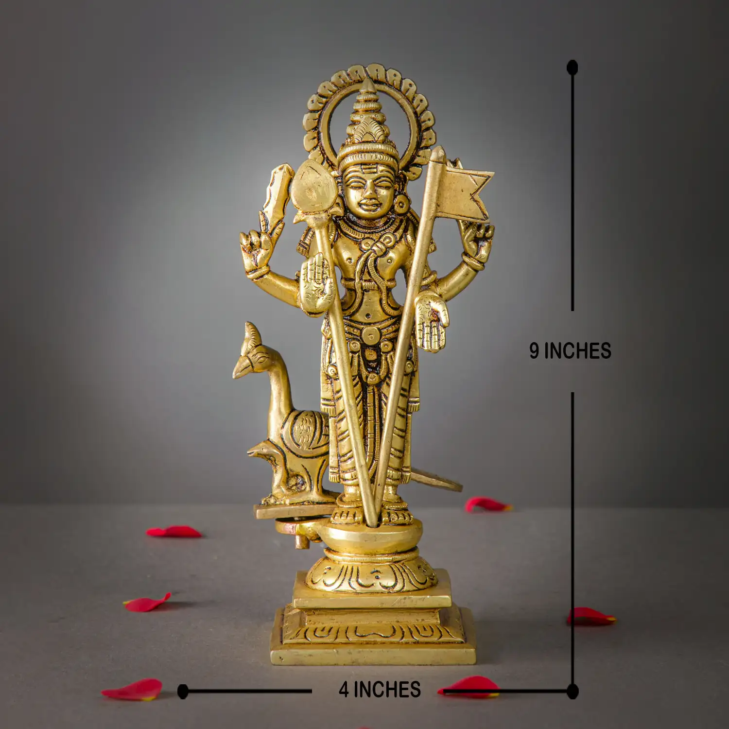 8.5 inches Brass Murugan side Peacock with Vel idol - image 5