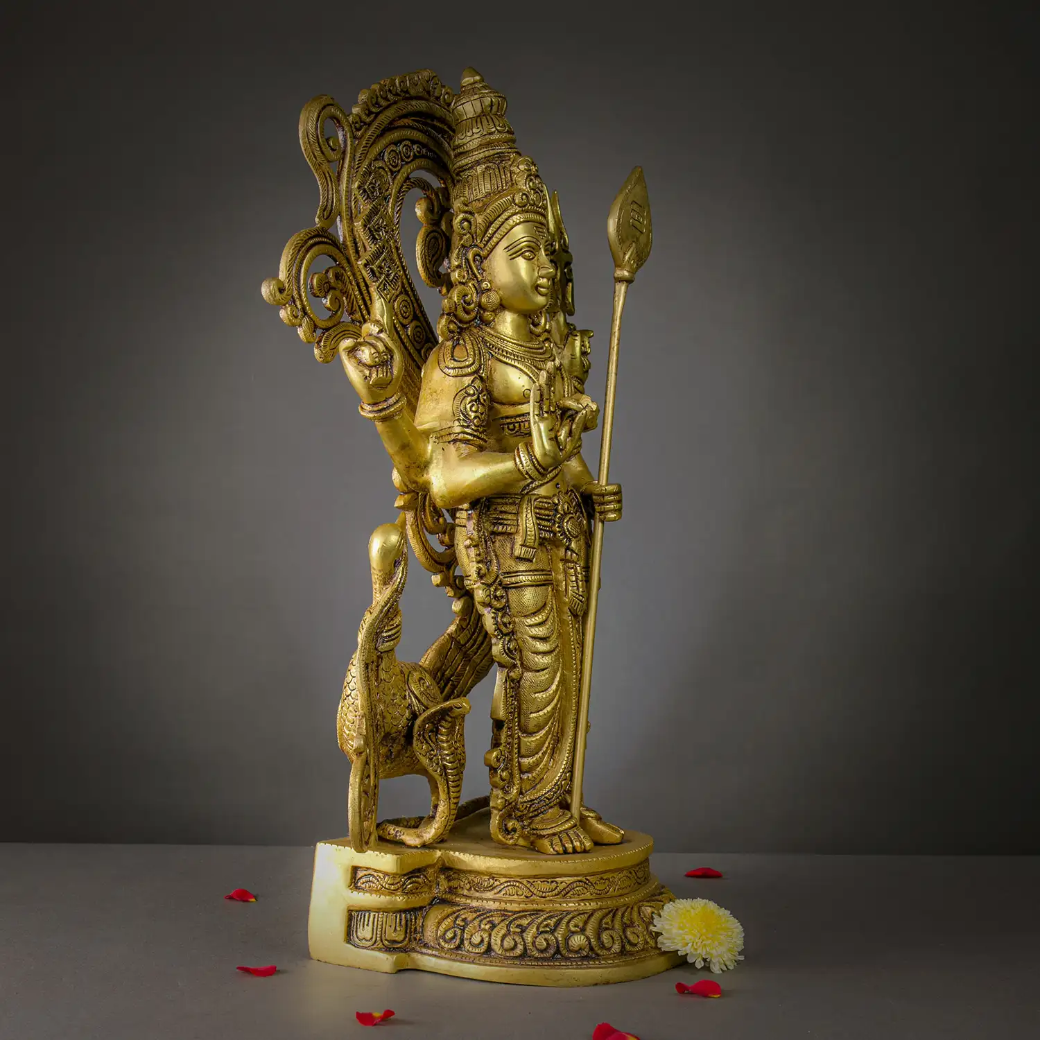 Brass Standing Murugan Vel and Mayil idol - 21 inches - secondary