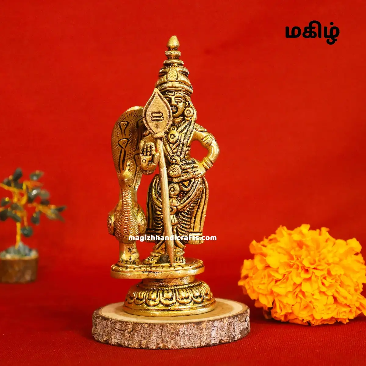 Brass Standing Murugan Vel Mayil 6 inches