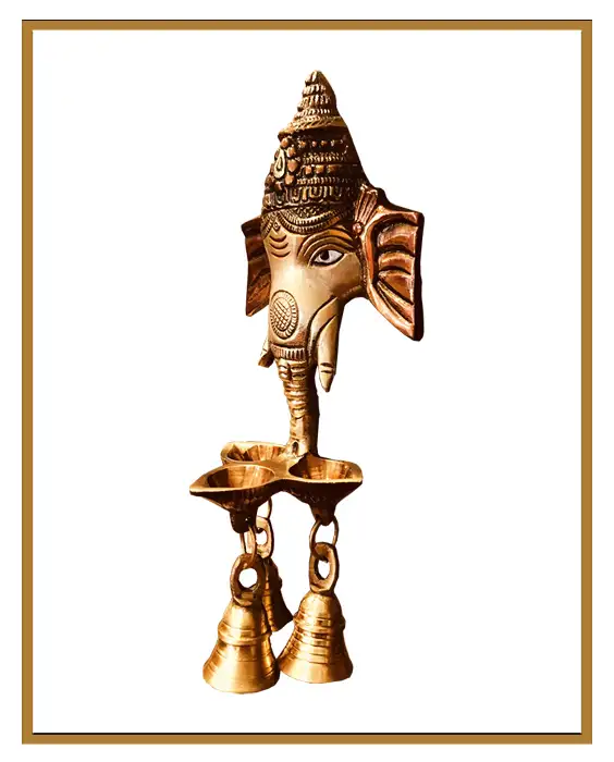 Brass Ganesha Face with Lamp and Bell(Color Finish) - secondary