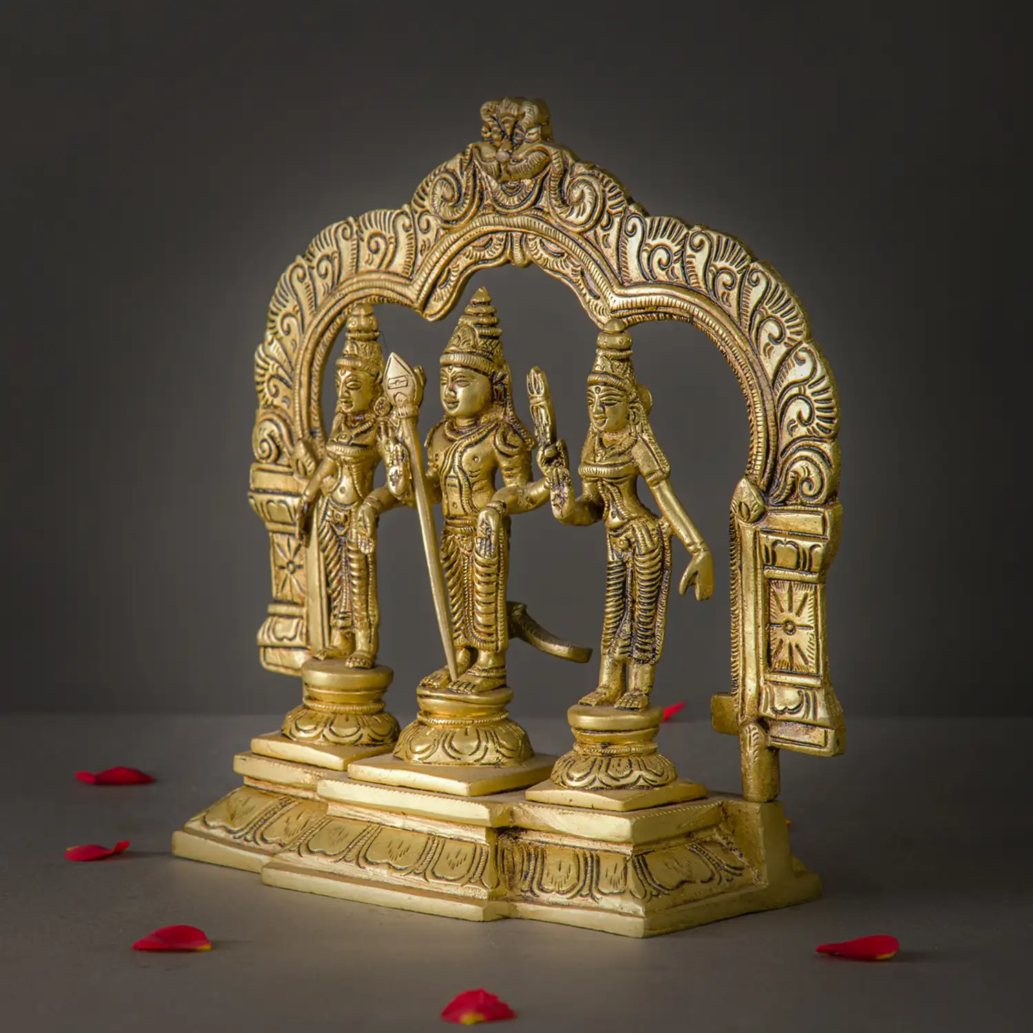 Brass Thiruvachi Murugan Valli Deivanai idol - 9 inches - secondary