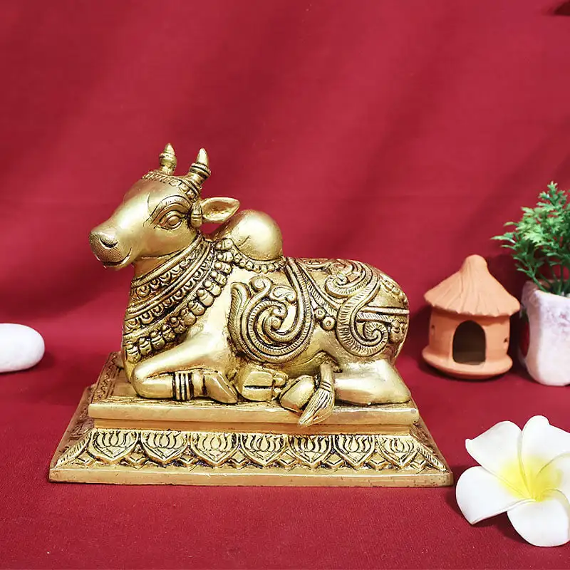 6 inches Brass Nandhi with Peedam