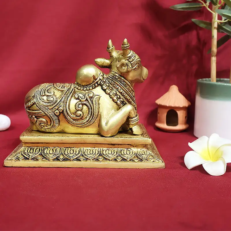 6 inches Brass Nandhi with Peedam - image 3