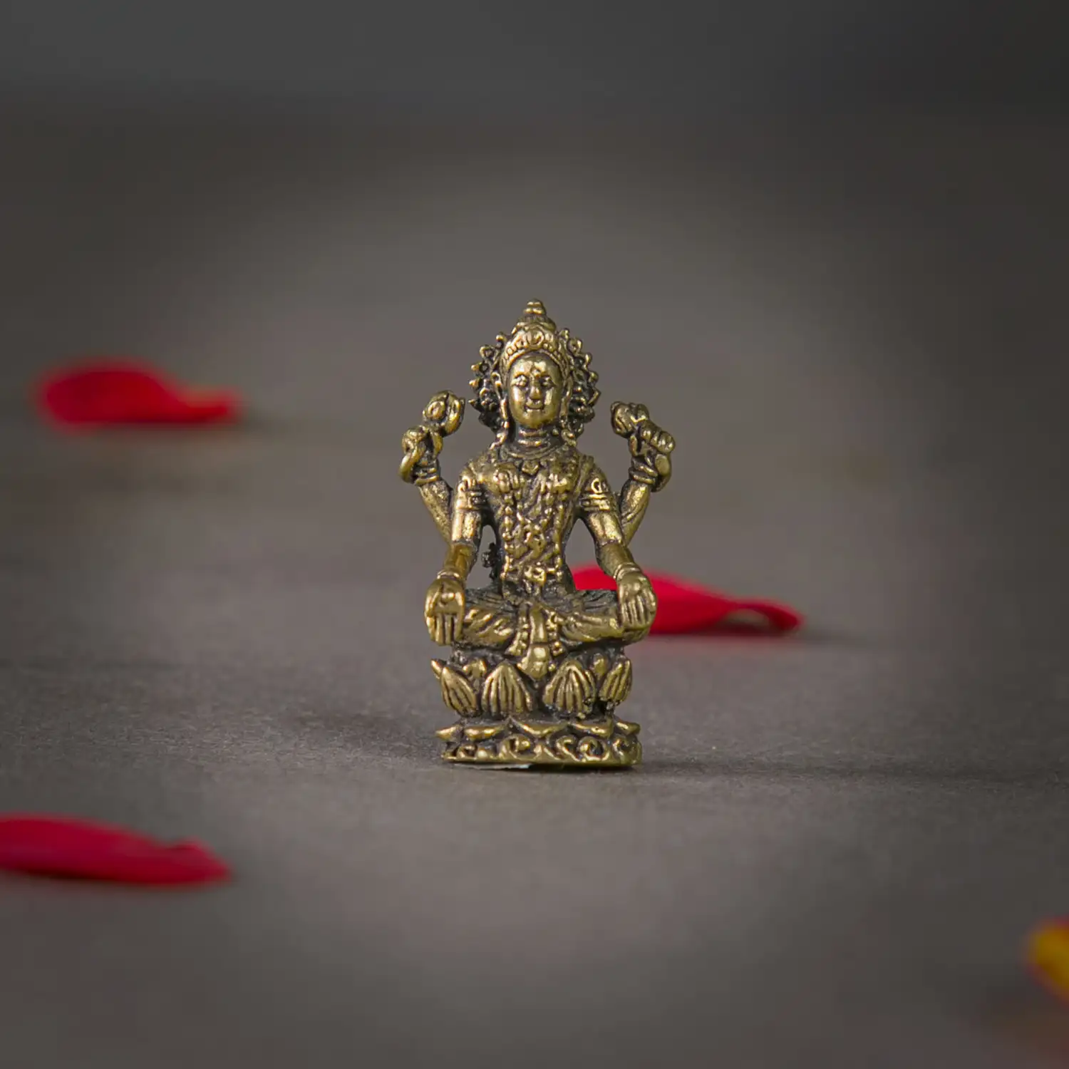 1 inch Brass Kamal sitting Laxmi idol - image 1