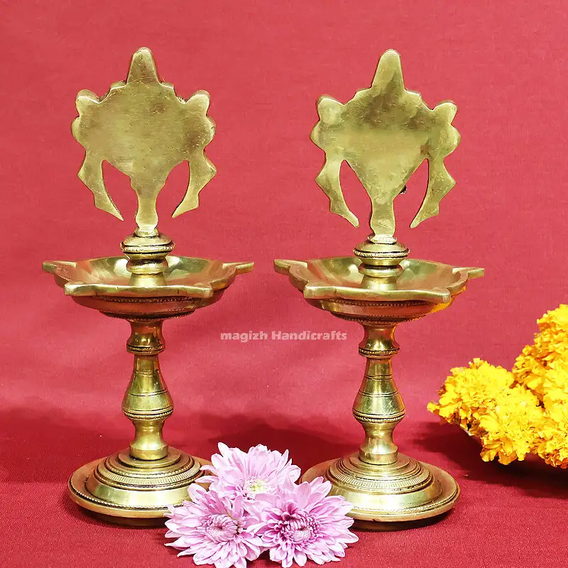 Brass Sangu Chakram Vilakku with stand 9 inches - secondary