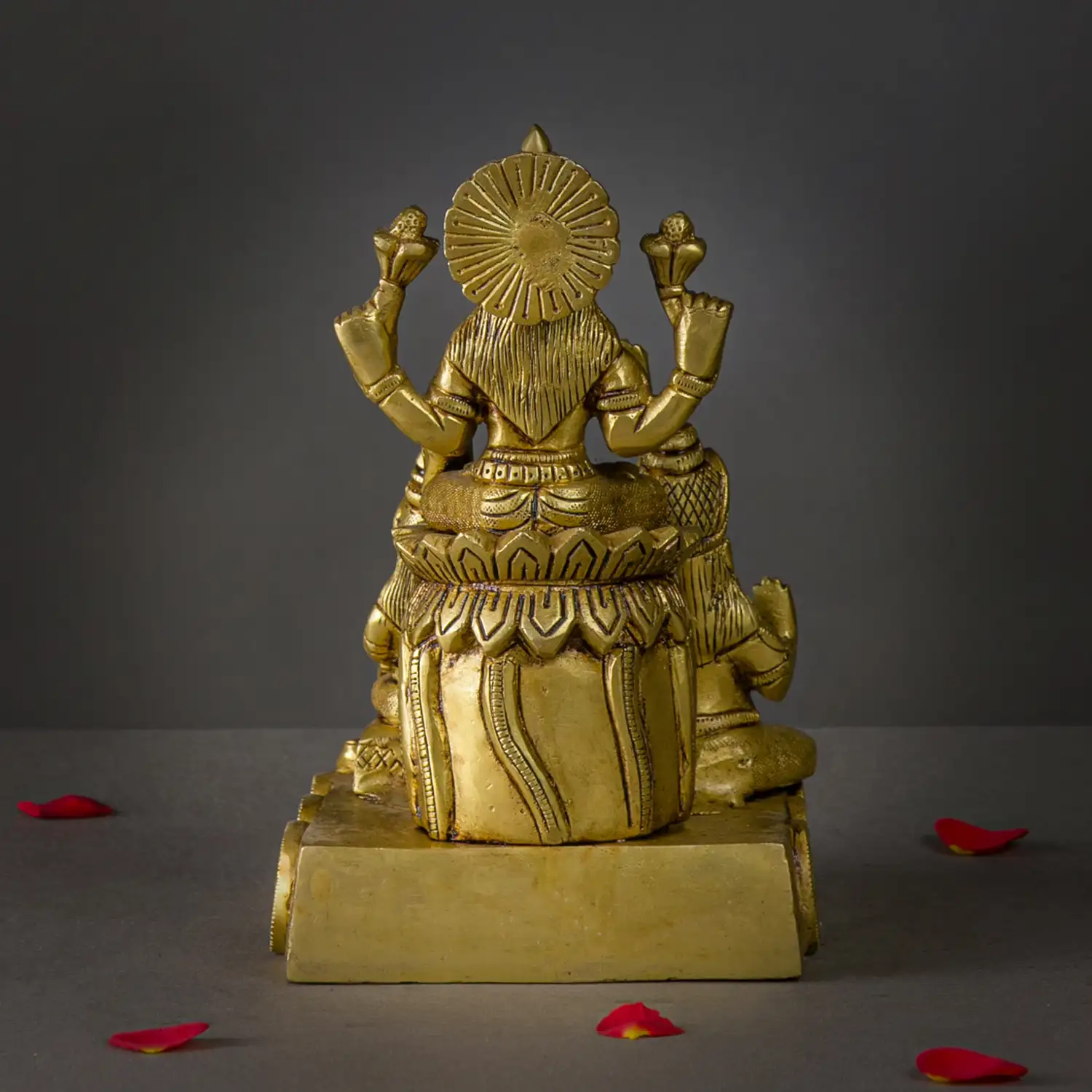 Brass Lotus Kuber and Lotus Lakshmi idol - 7 inches - image 5
