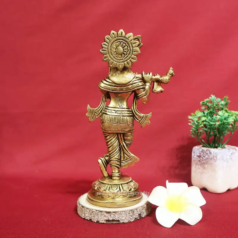 7 inches Brass Krishna Idol round base SC - image 3