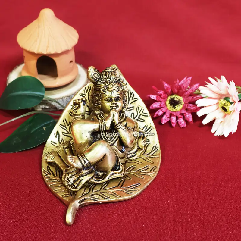 5 inches Brass Leaf Krishna Idol SC