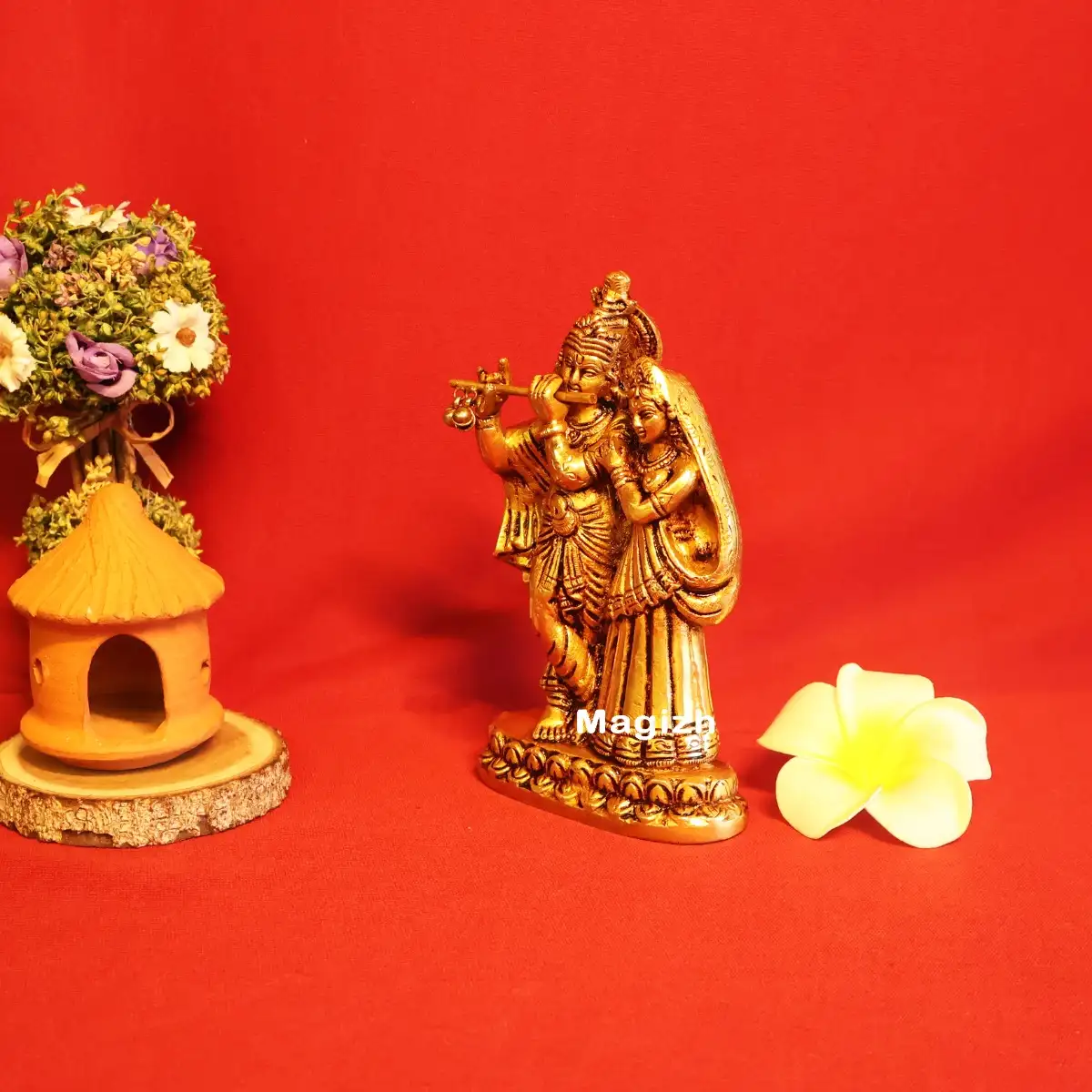 Brass Standing Radha Krishna idol 6 inches - image 3