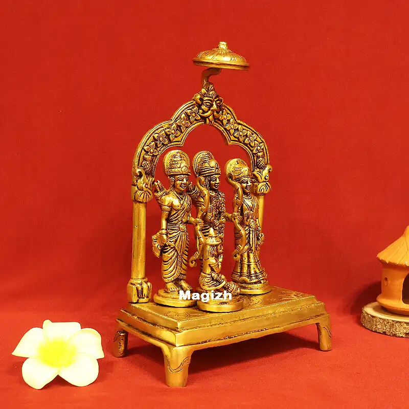 Brass Ram darbar on Peetam and frame - 10 inches - image 3