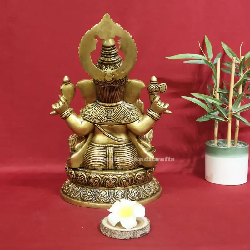 14 inches Brass Lord Ganesha Round Base IdolSC - image 4