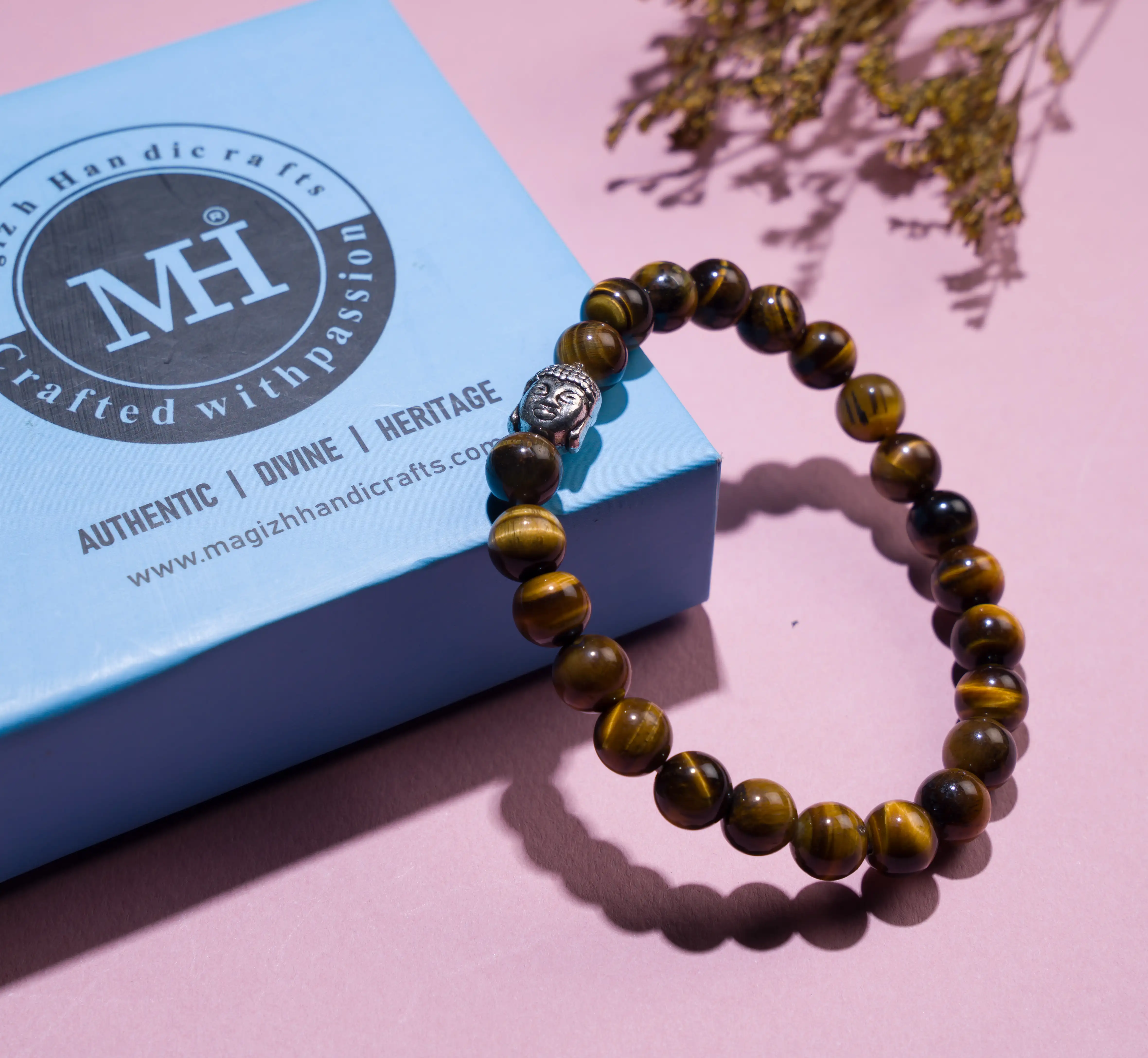 8mm Tiger eye stone Crystal bracelet with buddha - image 3