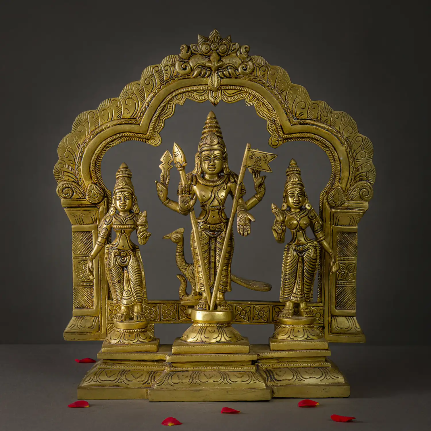 Brass Thiruvachi Murugan Valli Deivanai idol - 14 inches