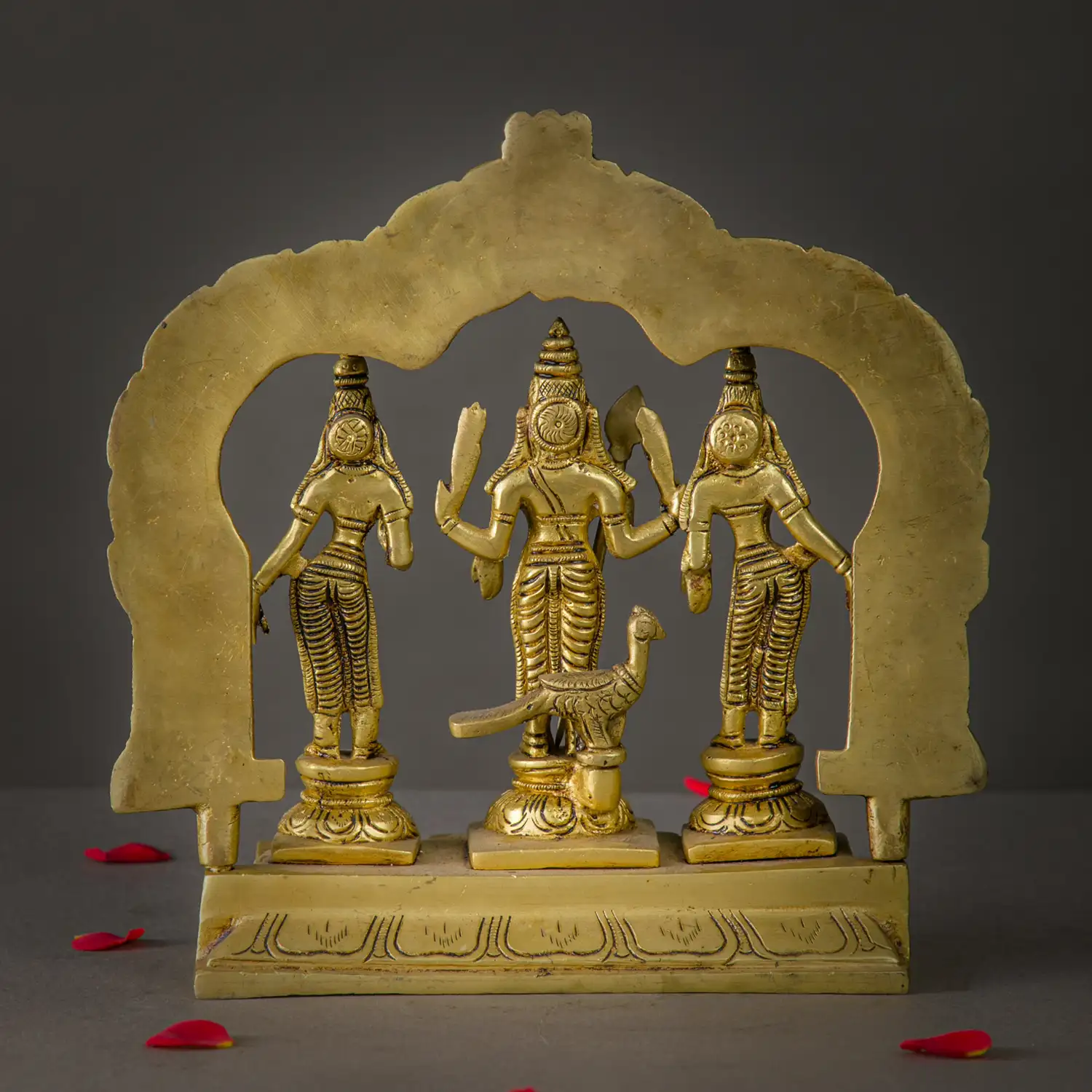 Brass Thiruvachi Murugan Valli Deivanai idol - 9 inches - image 4