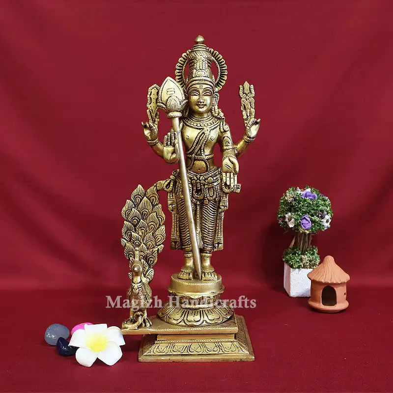 14.5 inches Brass Murugan Peacock idol