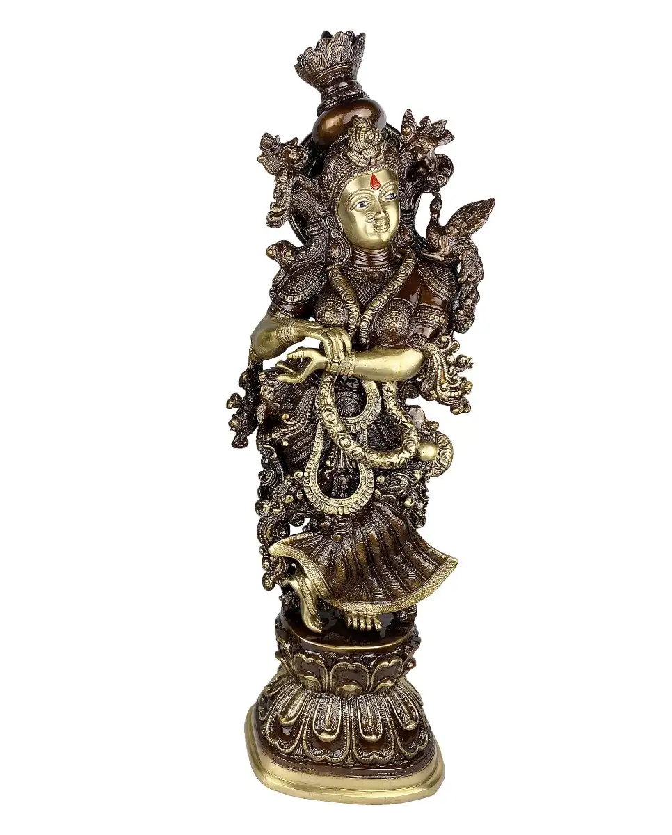 30 inches Brass Antique Radha Krishna Idol - secondary
