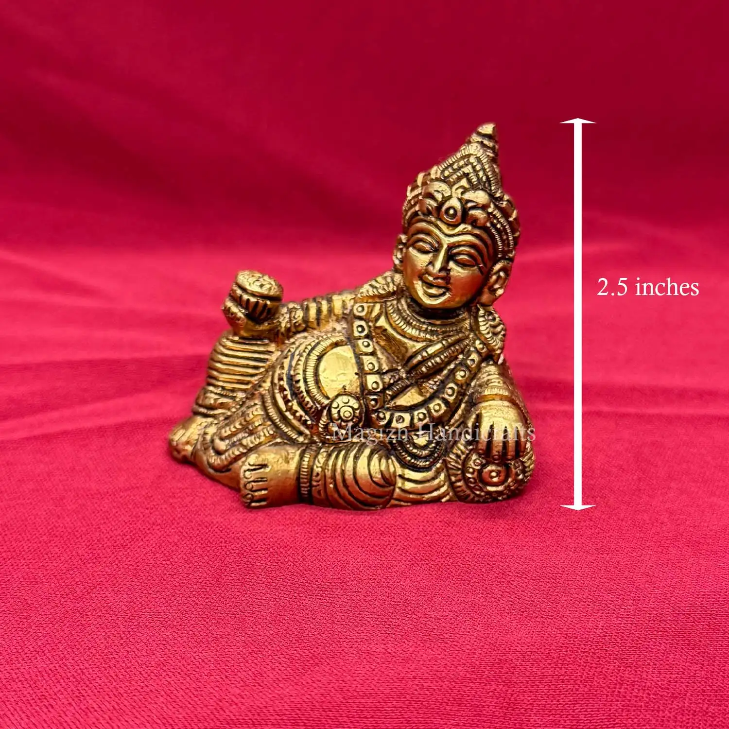 2.5 inches Brass Resting Kuber idol - image 4