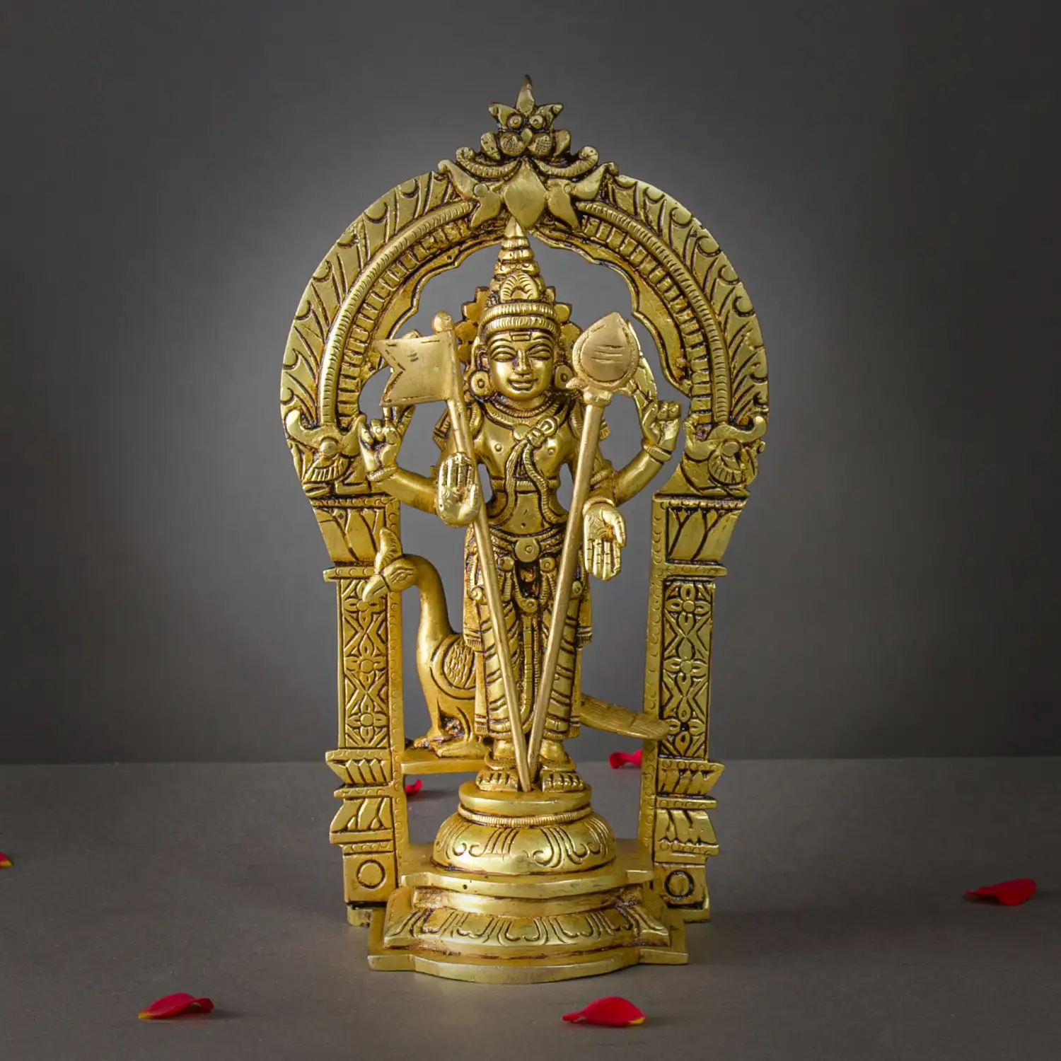 Brass Murugan with Thiruvachi Vel and Kodi idol - 10 inches