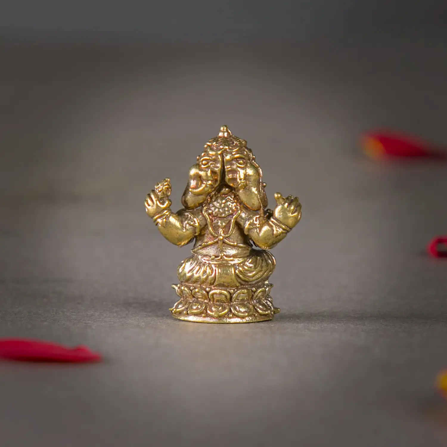 1 inch miniature 3 face Brass Sitting Ganesha idol - image 3