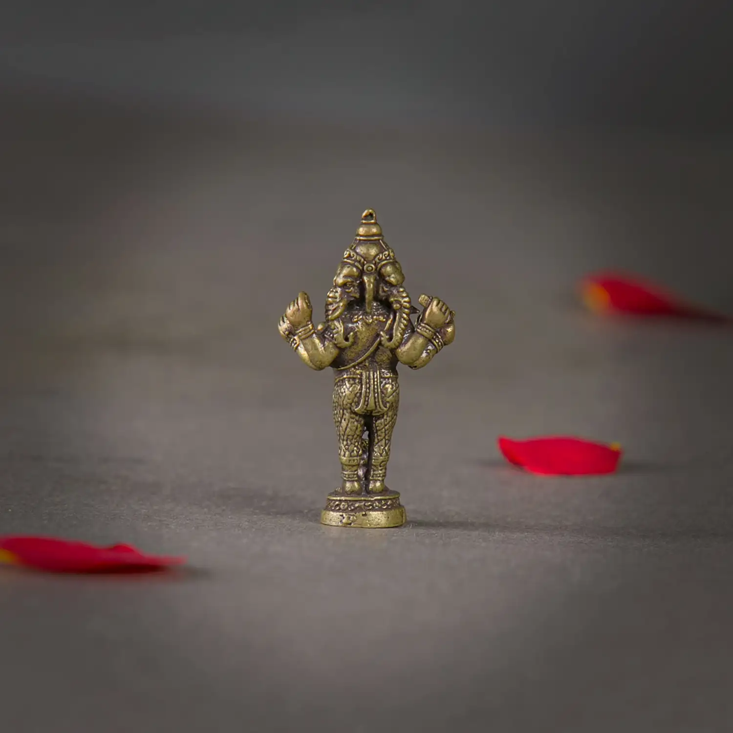 1 inch miniature 3 face Brass Standing Ganesha idol - secondary