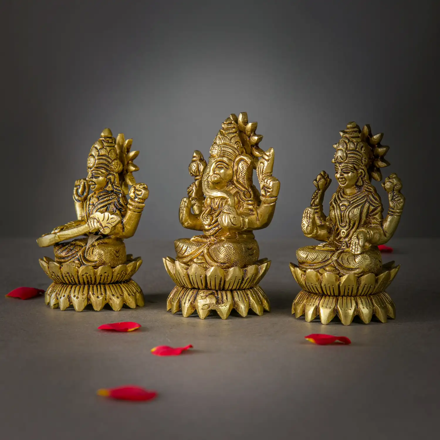 4 inches brass Laskhmi Ganesha Saraswathi idol Lotus base - image 3