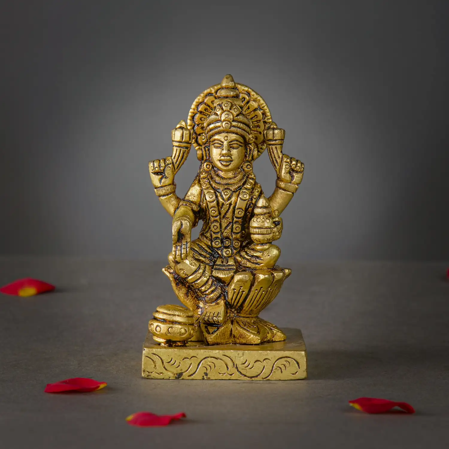 4 inches brass Lotus Kalsham Lakshmi idol