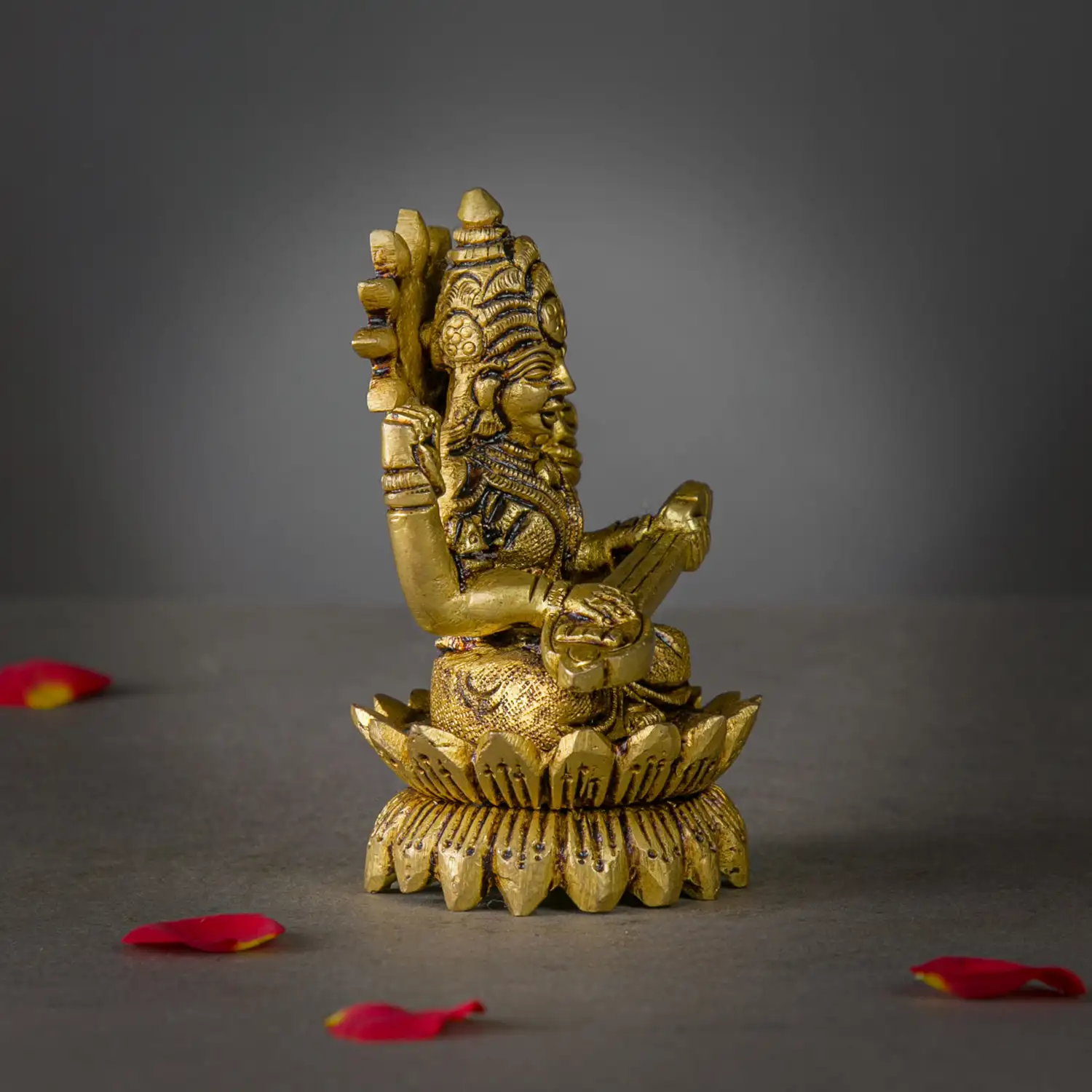 4 inches brass Goddess Saraswathi on Lotus idol - image 2