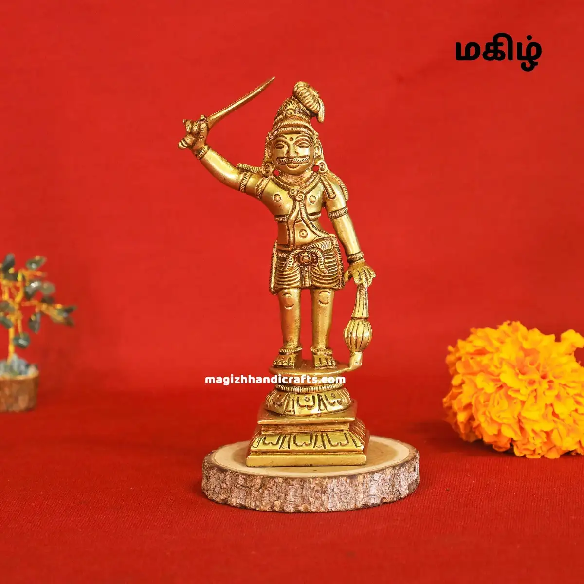 Brass Standing Maduraiveeran idol - 6 inches