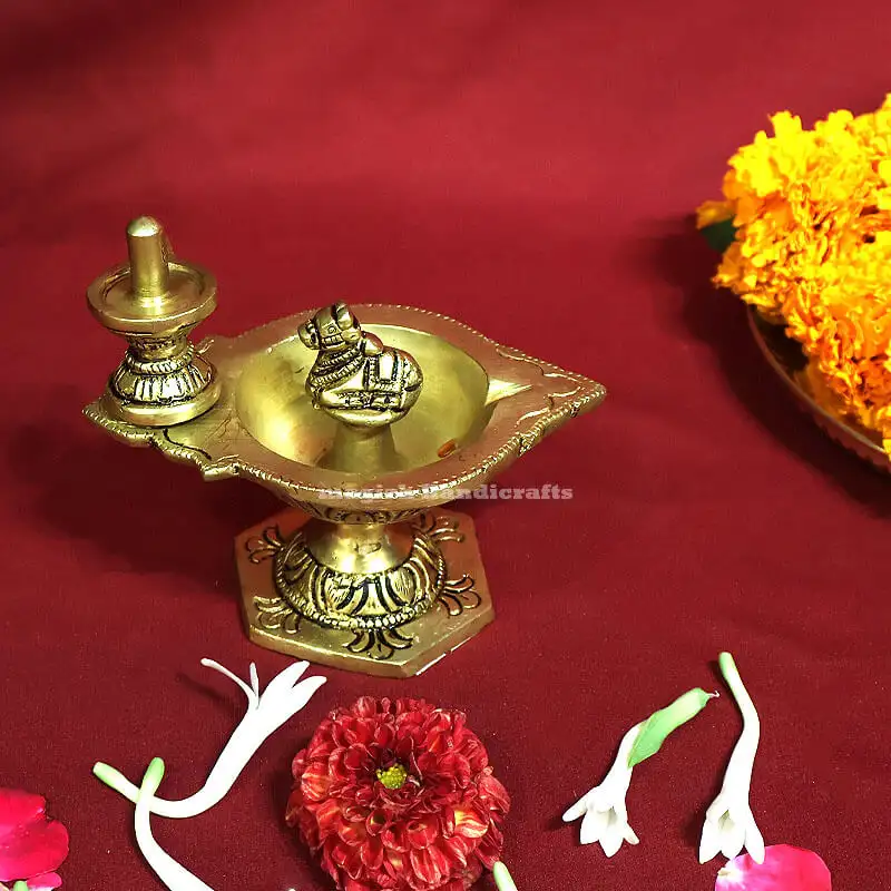 4 inches Brass Pradhosham Lingam Nandhi Lamp