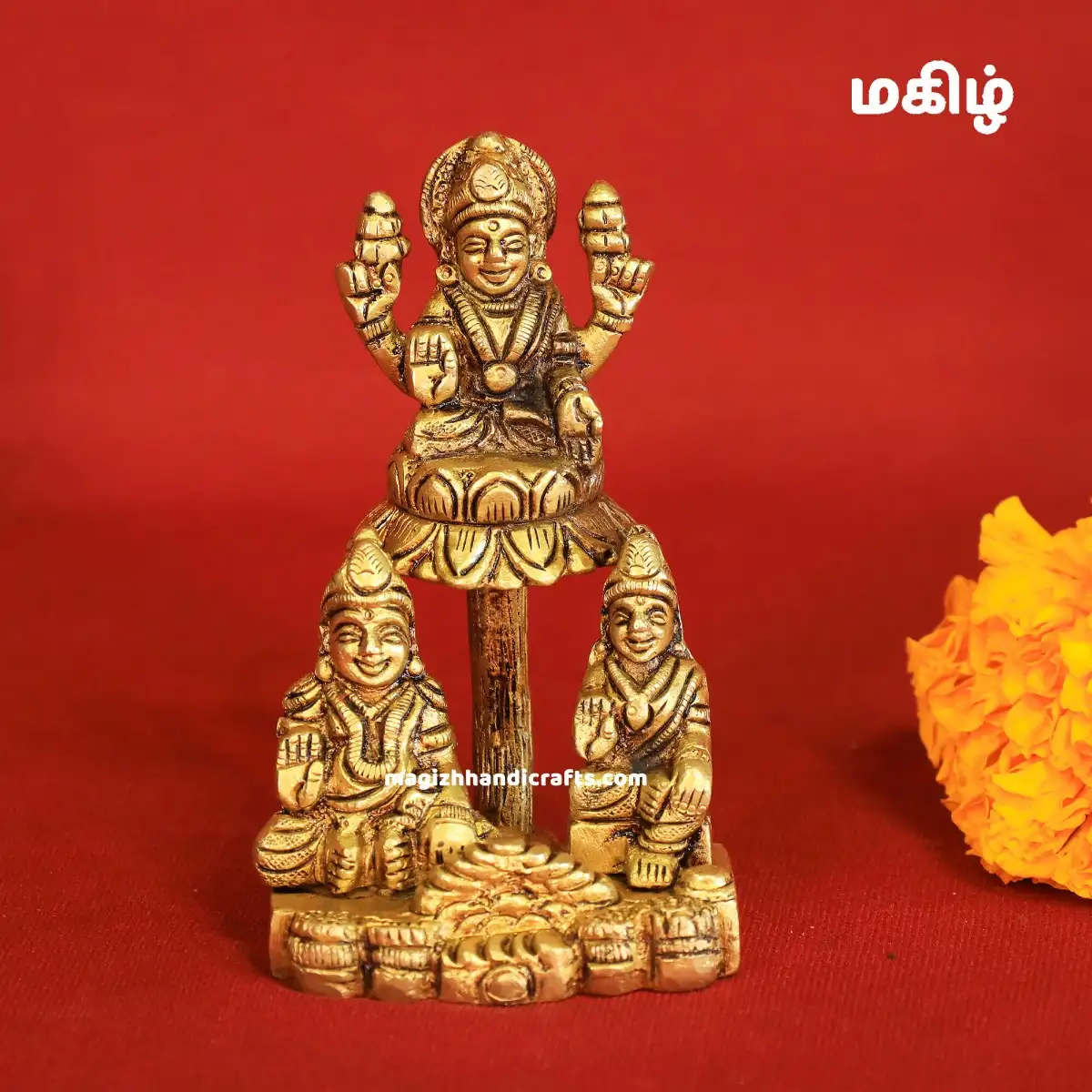 Brass Lotus Kuber and Lotus Lakshmi idol - 4 inches