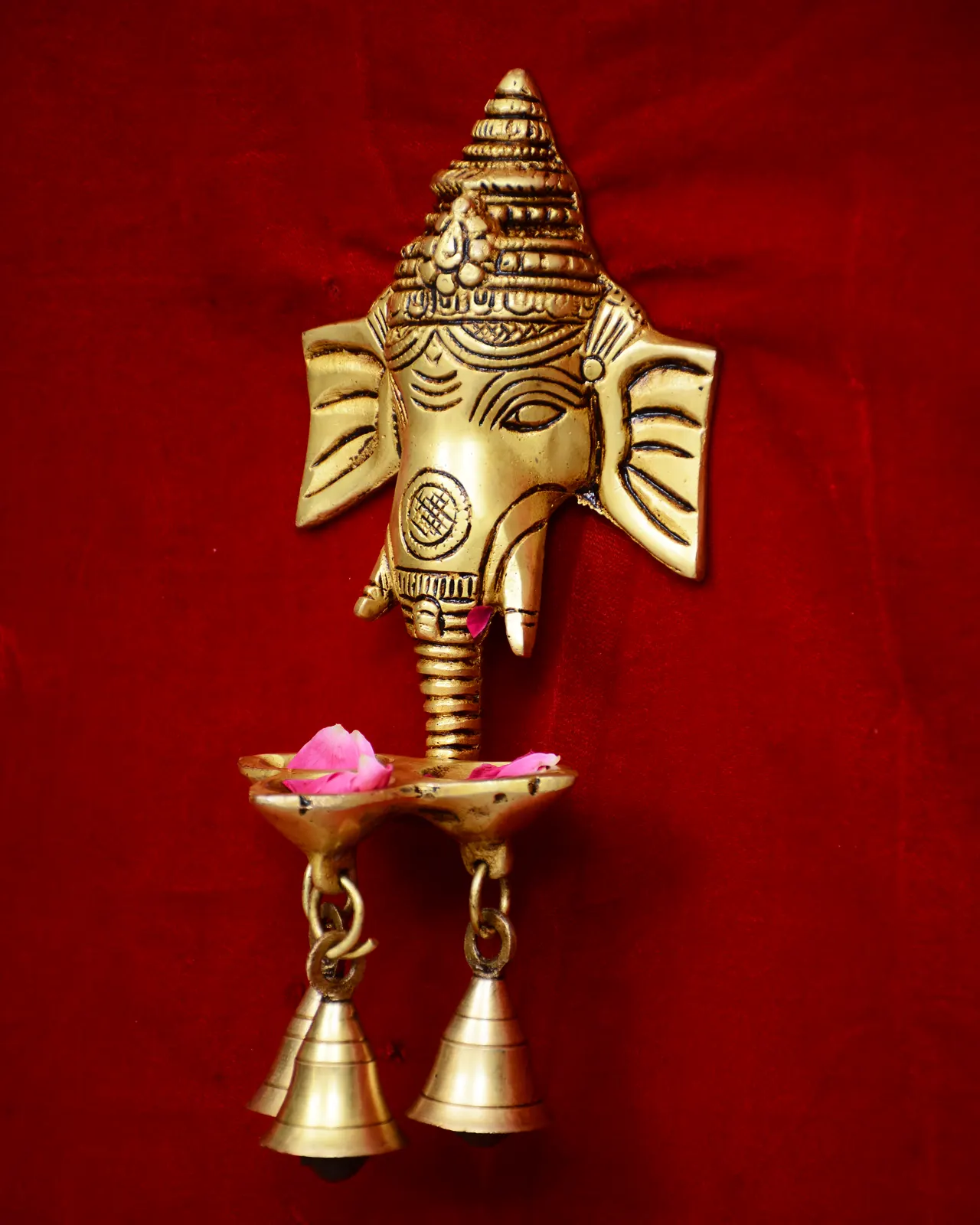 Brass Ganesha Face with Deepak and bell 10 inches - image 3