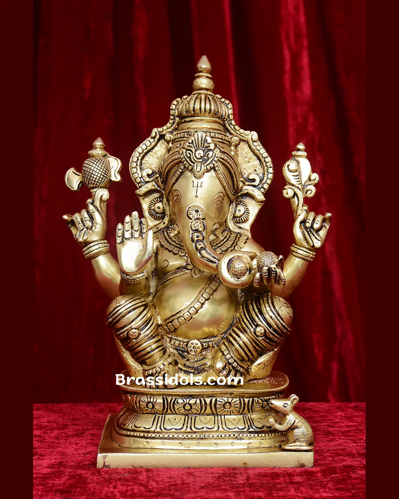 Brass Ganesh square base idol - 12 inches