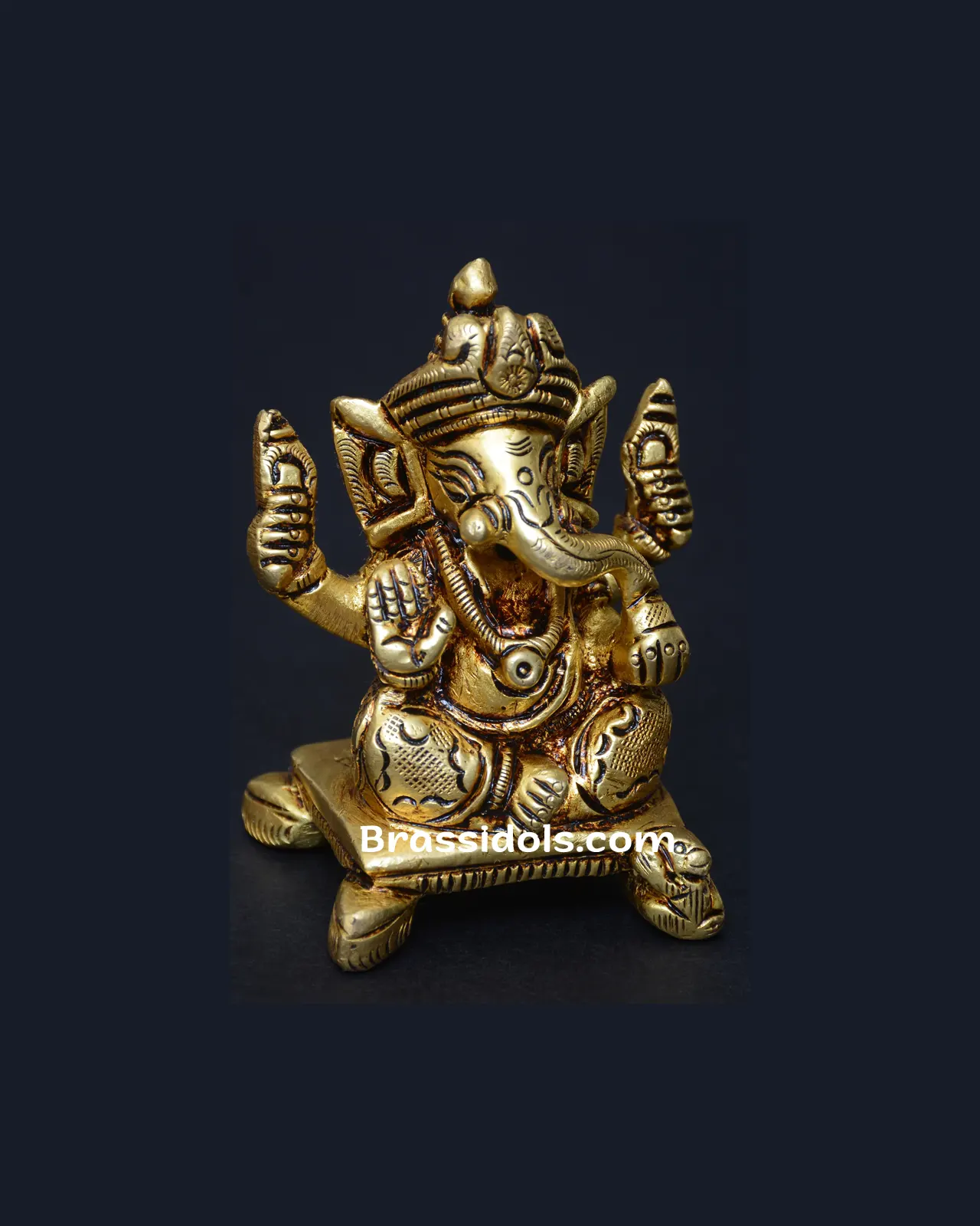 Brass Chowki Pagdi Ganesh idol - 2.5 inches - image 4