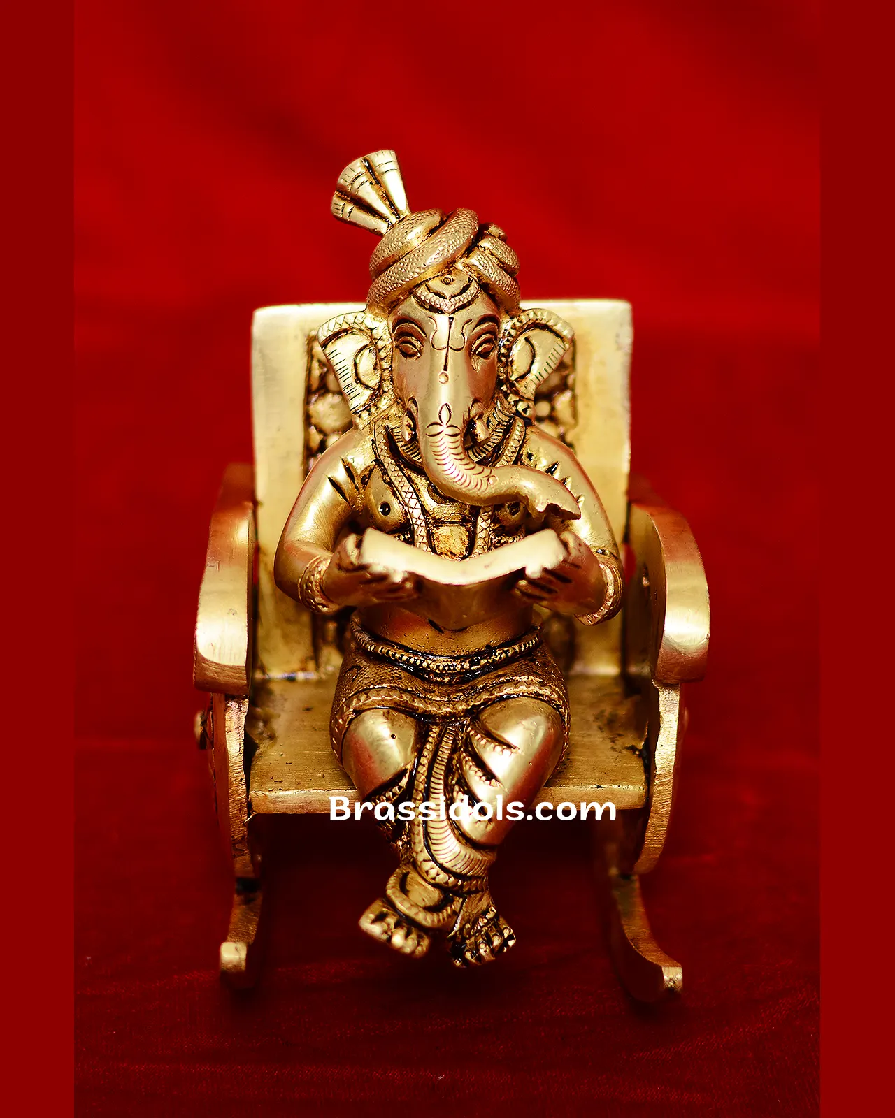 Brass Ganesha reading sitting on Chair idol - 4 inches - image 5