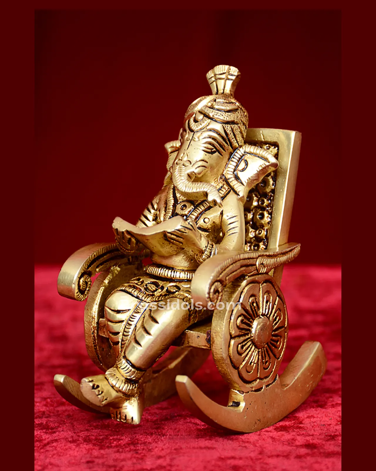 Brass Ganesha on Rocking Chair idol - 4 inches - image 5